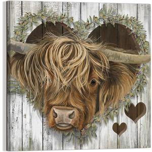 YUEYARIT Highland Cow Decor Canvas Print Art Farmhouse Picture Gifts to Hang in Bathroom, Diningroom, Livingroom, Office, Bedroom, Kitchen 12.00" x 12.00"