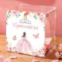 Novabright Quinceanera Money Cash Box Quinceanera Acrylic Cardholder Gift Box with Lid and Lock for Sweet 15th Birthday Coming of Age Ceremony Quinceaneras Party Decor