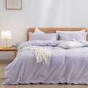 BESTOUCH Duvet Cover Set 100% Washed Cotton Linen Feel Super Soft Comfortable Chic Lightweight 2 PCs Home Bedding Set Solid Taro Purple Twin/Twin XL