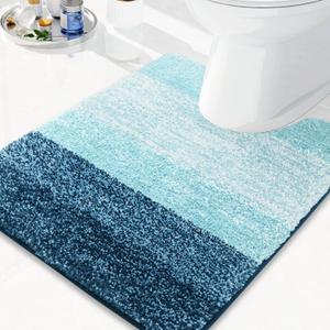 Arotive Microfiber Contour Toilet Rugs U-Shaped, Shaggy Soft Absorbent Bathroom Rugs, Non-Slip Thick Plush Bathroom Mat, Machine Wash Dry Bath Mats for Toilet Base, 24x20, Peacock Blue