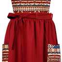 Kitchen Apron with Pockets, Womens Pinafore Dress, Floral Apron for Cooking Gardening, Gift for Mom, Wife, Girlfriend (Red)