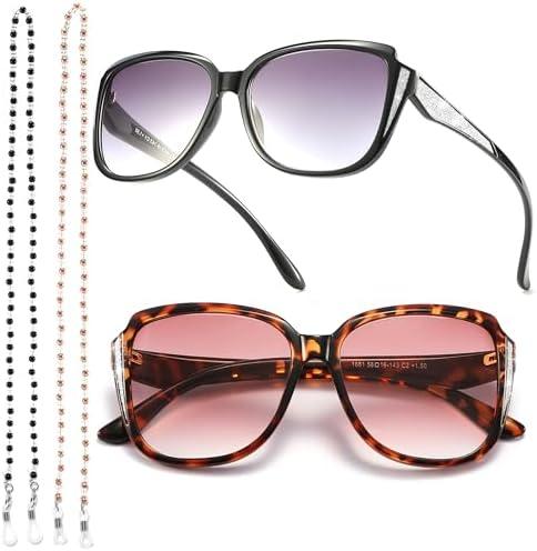 Yiwaeye Stylish Oprah Style Reading Glasses, Oversized Quality Frame Retro Readers with Fashion Eyeglasses Chains for Women