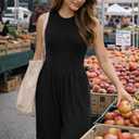 XXTAXN Women's Casual Sleeveless Round Neck Corest Waist Wide Leg Jumpsuit with Pockets - Comfy One-Piece Long Pants Black, Small