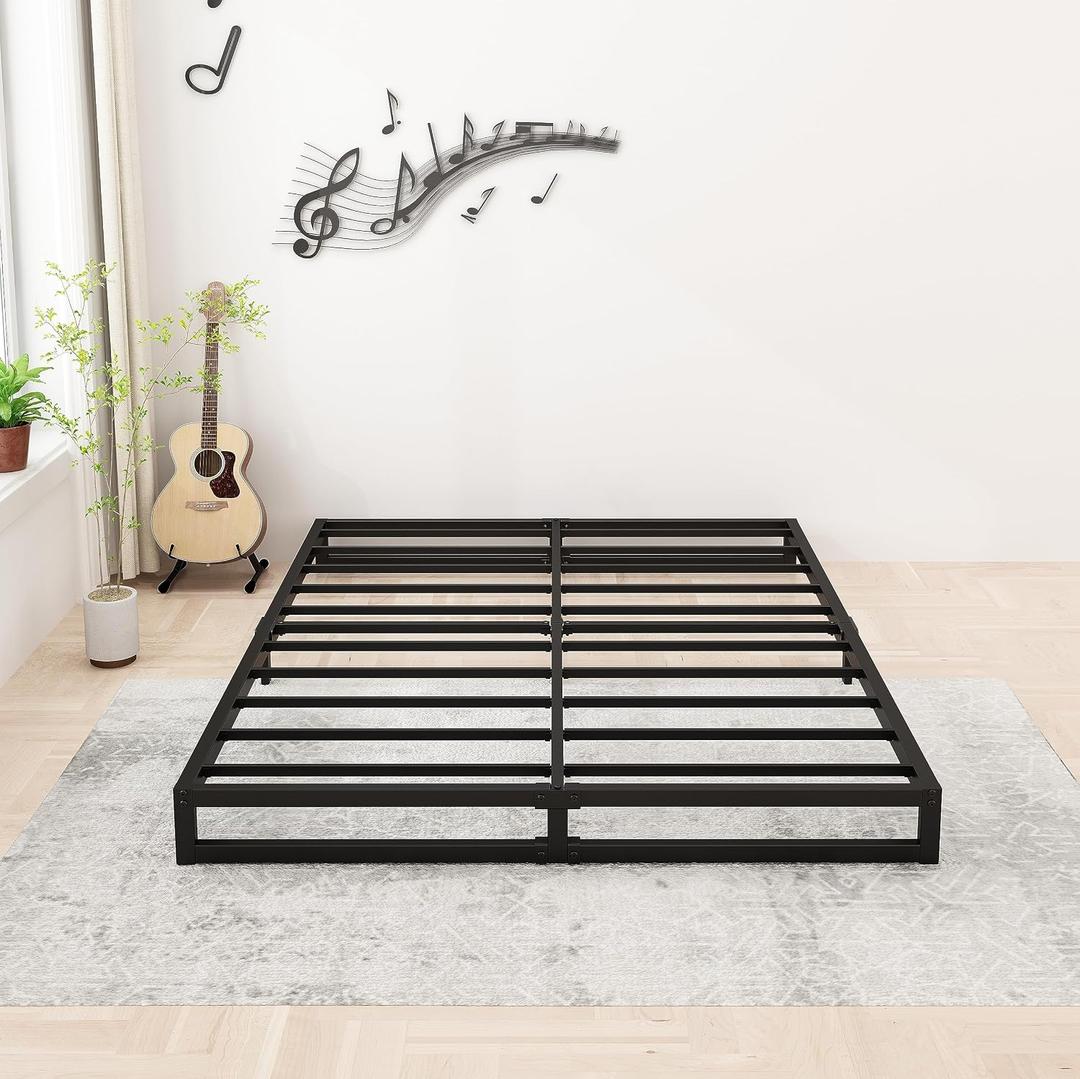 Lutown-Teen 6 Inch Bed Frame Queen Size Heavy Duty Steel Slat Support Metal Platform Queen Bed Frame No Box Spring Needed, Easy Assembly, Black