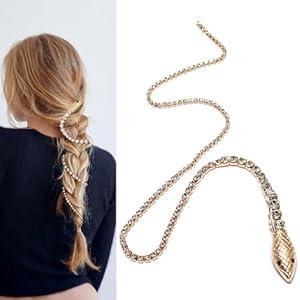 Halloween Snake Hair Clips for Women Metal Gold Snake Clip Glitter Rhinestone Punk Tassel Hair Chains Clips Sparkle Gems Barrettes Goth Snake Hair Accessories for Halloween Party Cosplay Costume 1Pc