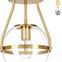 8 Inch Mid Century Ceiling Light Modern Gold Semi Flush Mount Ceiling Light with Clear Glass Shade Globe Semi Flush Mount Ceiling Light Fixture for Bedroom Hallway Bathroom Foyer (Bulb Incl.)