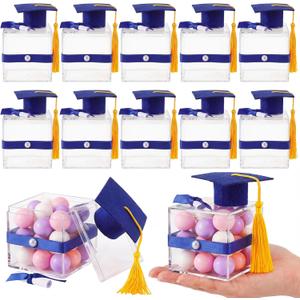Qunclay 12 Pcs 2026 Graduation Party Favors, Graduation Cap Gift Boxes Centerpiece Class of 2026 Small Treat Chocolate Candy Souvenirs Box with Tassel for Ceremony Party Favor(Blue)