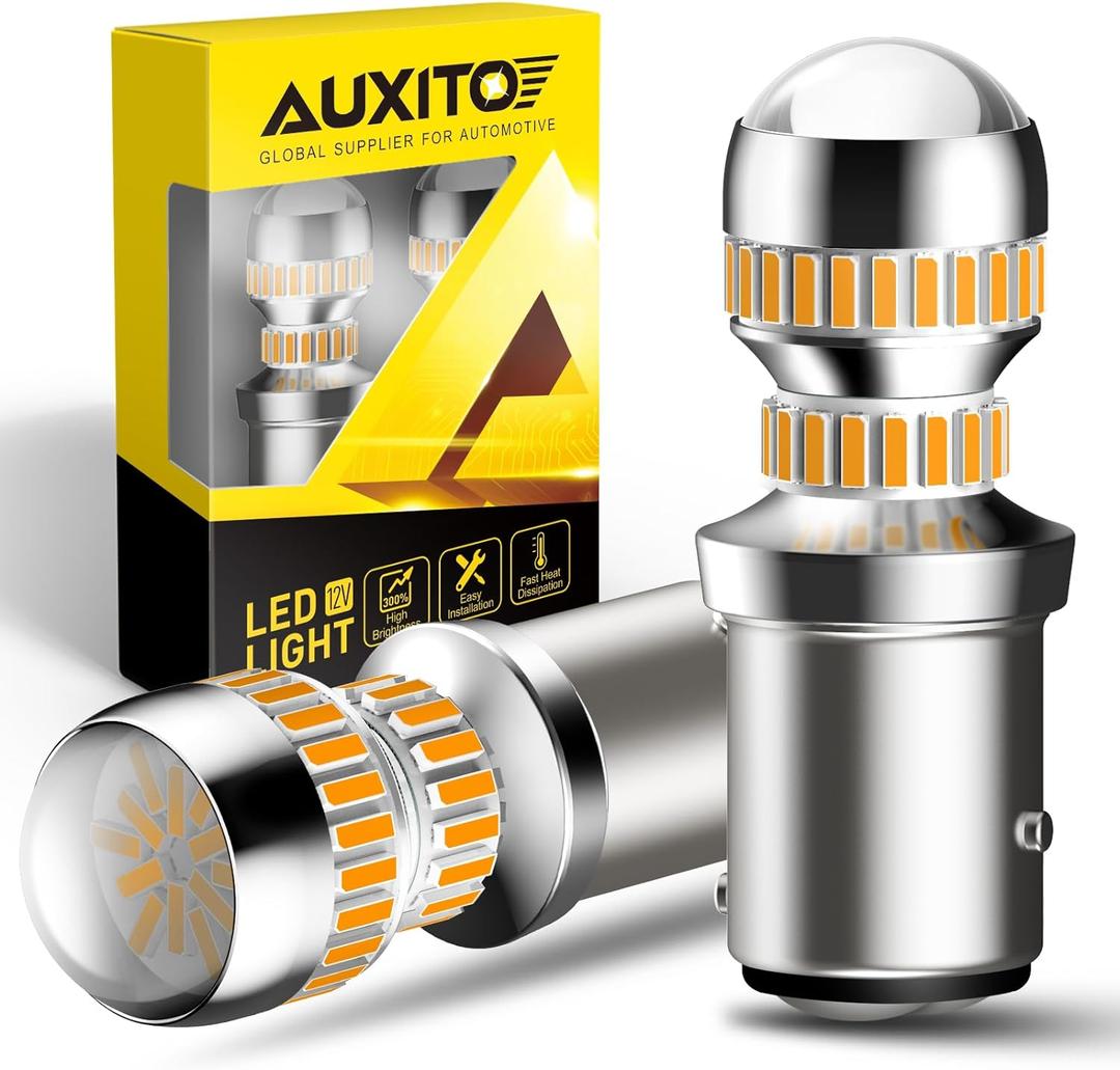 AUXITO Upgraded 1157 LED Bulb Amber Yellow 400% Super Bright 2057 2357 7528 BAY15D LED Replacement Light Kit for Front Rear Turn Signal Light Blinker Parking DRL Tail Lights, Pack of 2