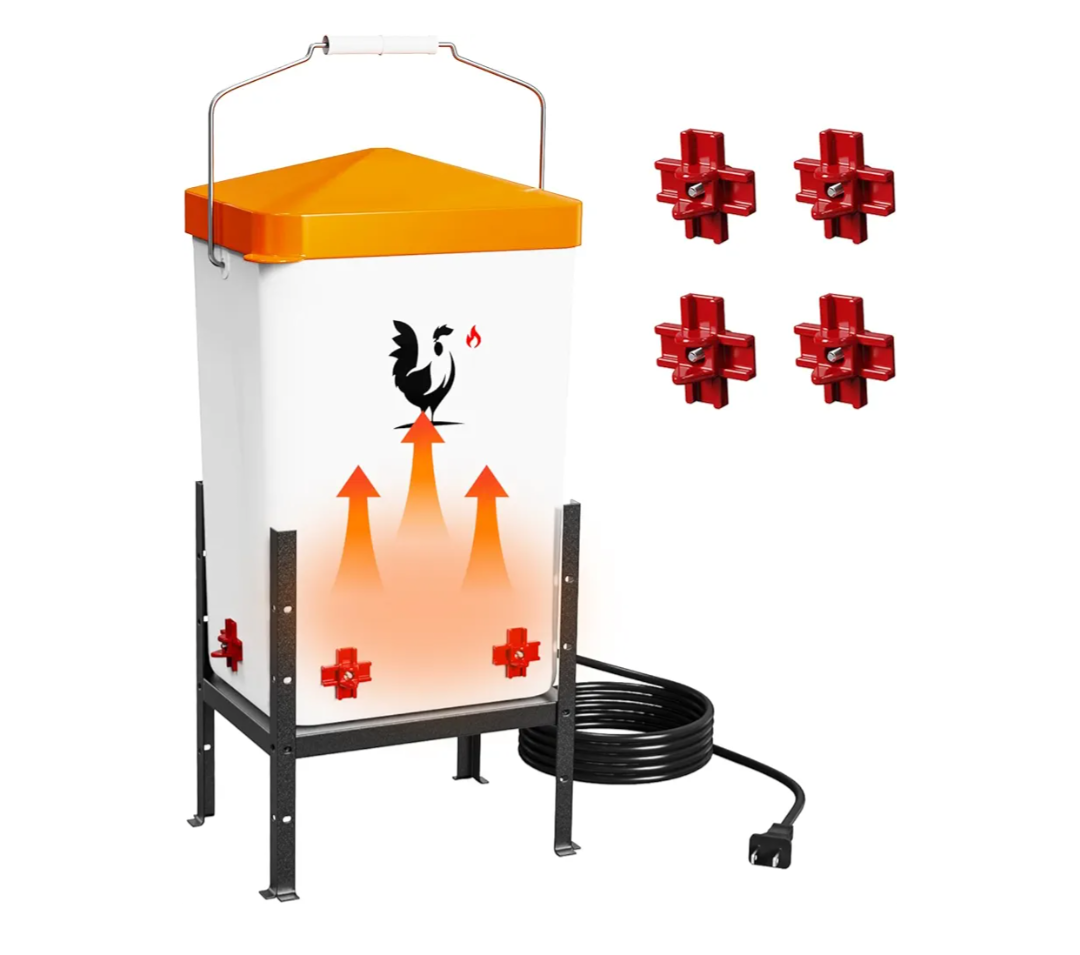 Heated Chicken Waterer, Poultry Water Heater for Winter with 4 Horizontal Nipples, Thermostatically Controlled, 4 Adjustable Heights, Anti-Freezing Watering System for Coop Accessories (Red, 12L)