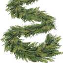 Thicker&Lush - Mixed Pine&Cedar - 9Ft by 12 Inch Christmas Garland Norfolk Pine Garland,Real Touch Cedar Garland,Realistic Soft Faux Greenery Cypress Garlands for Mantle Fireplace Stair Outdoor Indoor