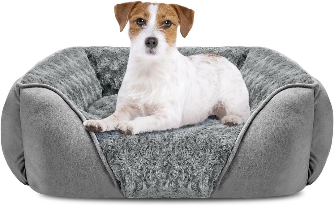 INVENHO Medium Dog Bed Rectangle Washable Orthopedic Soft Calming Sleeping Durable Pet Cuddler with Anti-Slip Bottom (M(25"x 21"x 8"), Light Grey)