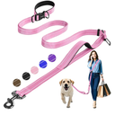 Hands-Free Dog Leash with Adjustable Length 6-9FT + Dual Padded Handles Reflective Safety for Night Walks | Suitable for Medium to Large Dogs & Puppies Pink-L