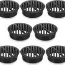 Taiyin 8 Pcs 4.5-inch Plastic Round Grate Cover Fits 4 Inch Drain Pipe and Fittings Catch Drainage Basin Outdoor Drain Cover for Small Lawns, Landscaping and Patios, Black