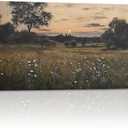 SVFGHGGN Rustic Large Vintage Floral Wildflower Flower Cottagecore Sunset Landscape French Country Framed Above Wall Art Canvas Sign Pictures Decor Decorations for Home Room, 40x20 Inches