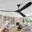 QWO 72" Outdoor Ceiling Fans for Patios, Matte Black Ceiling Fans Without Lights, 3 Blades Wood Ceiling Fan with No Light by Remote Control Wet Rated for Indoor Outdoor, Porch, Farmhouse, Bedroom