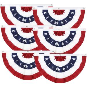 1.5x3Ft 4th of July Decorations Patriotic Decorations Outdoor USA Pleated Fan Bunting Stars and Stripes Banner Fourth of July Veterans Labor Memorial Day Red White and Blue Decor 6Pack