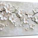 Large White Flower Canvas Wall Art 3D Texture Plant Floral painting Decor Pictures Minimalist Botanical Magnolia Posters Prints for Living Room Classroom Bedroom office corridor Decoration