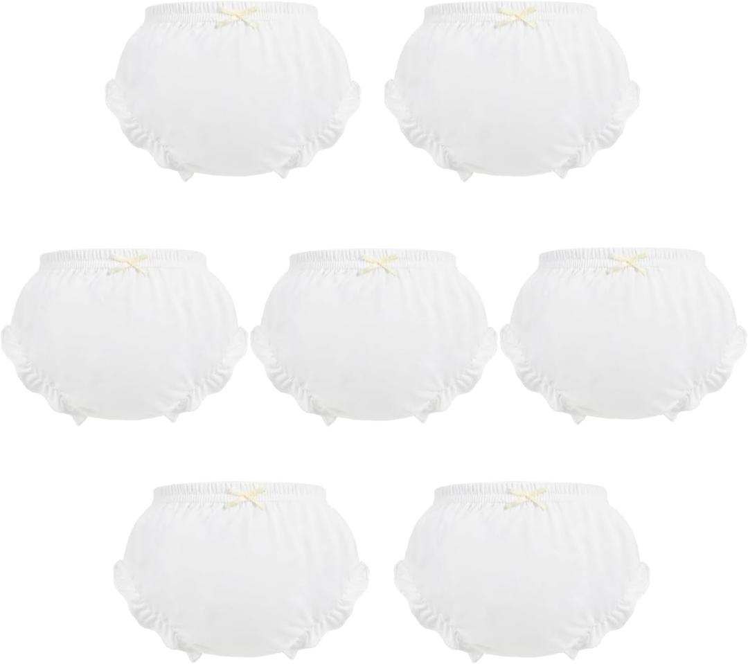 7Pack Diaper Cover - Baby Bloomers,Cotton Underwear,Panties for Toddler Girls (2-3T, White)