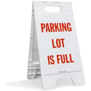 SmartSign 25 x 12 inch Parking Lot Is Full Two-Sided Folding Floor Sign, Digitally Printed Plastic, Red & White