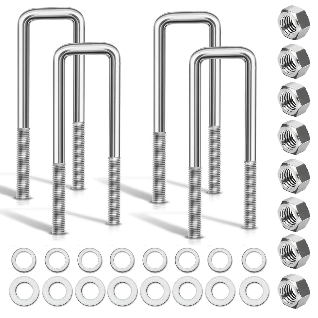 4 Pcs Hot Dipped Galvanized Square U-Bolts,2 inch Wide, (1/2" D x 2 1/16" W x 6 5/16" L) Boat Trailer U-Bolts with Washers and Nuts for Boat Trailer,Automobiles,Industrial,Heavy Duty U Bolt