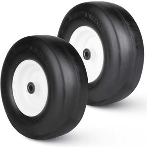2PCS Flat Free Mower Tire w/Steel Wheel 13x5.00-6 for 36"-46" Deck Lawn Mowers Tractor - Hub 3.25"-5.9" with 3/4" Greased Bushing 135006 T161