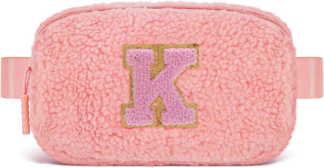 Belt Bag with Initials,Fanny Packs Crossbody Bags for Women Girls Kids,Birthday Graduation Gifts for 5 6 7 8 9 10 11 12 13 14 15 16 Year Old Girl,Trendy Cute Purse Stuff - K,Peach