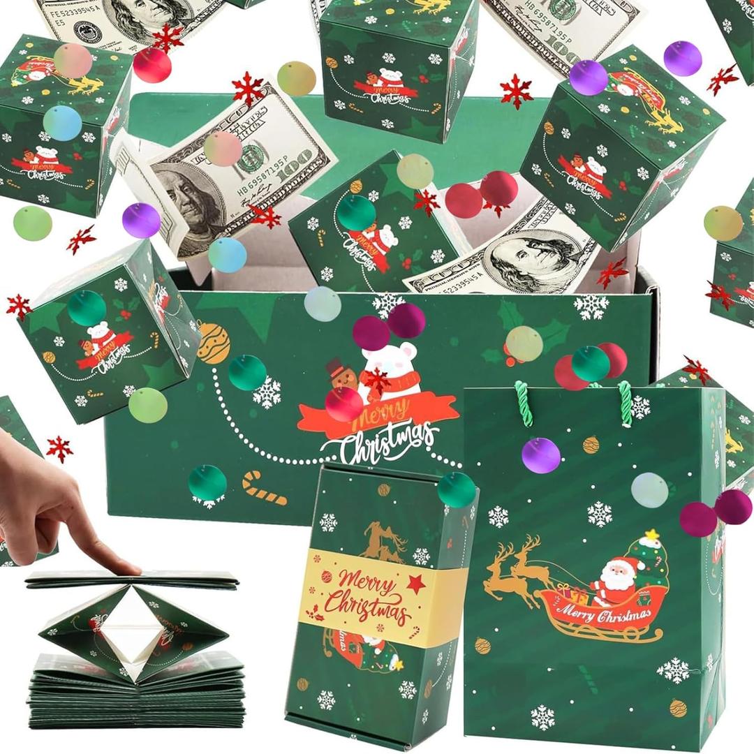 ADUTRY 12PCS Christmas Surprise Gift Box Explosion for Money, Merry Christmas Surprise Gift Boxes, Birthday Gift Explosion Box with Confetti, Surprise Cash Folding Boxes