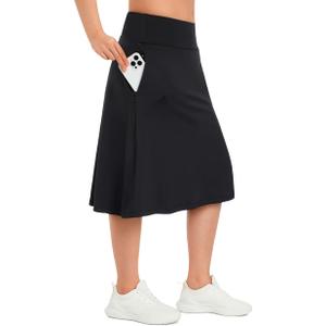 ANIVIVO 26" Knee Length Skorts for Women with Zipper Pockets Midi Skorts Long Athletic Skirts, XL