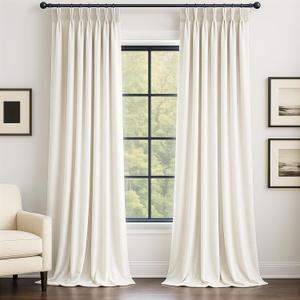 96 Inch Long Velvet Pinch Pleated Curtains for Living Room/Bedroom Ivory Modern Elegant Room Darkening Soundproof Thermal Drapes with Back Tab and Hooks,2 Panels for Home Decor,40 x 96 Inches