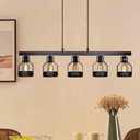 Farmhouse Pendant Lights Kitchen Island, Kitchen Light Fixtures, Rustic Dining Room Light Fixture with 5 E26 Bulb Sockets, Black Metal Long Pool Table Lights, Ceiling Pendant Light Fixtures (Model A), 45.28 inches x 5.5 inches x 55 inches
