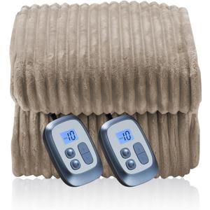 Electric Blanket 84"x90" Queen Size Heated Blanket with 10 Heat Settings & 1-12 Hours Auto-Off,Reversible Cozy Silky Flannel Fabric Warm Blanket Large Size for Full Body - Camel