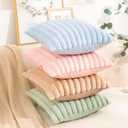 Uhomy Faux Fur Plush Throw Pillow Covers 16x16 Pack of 2 Luxury Super Soft Fluffy Striped Decorative Pillow Covers for Sofa, Bed, Couch, Living Room, Camel-Brown 40x40 cm