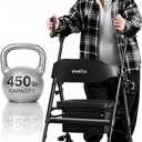 Upright Walkers for Seniors, 450 lb Heavy Duty Stand Up Rollator Walker with Adjustable Soft Sponge Armsupport & Seat, Tall Standing Folding Rolling Walker with 8'' Wheel, Black