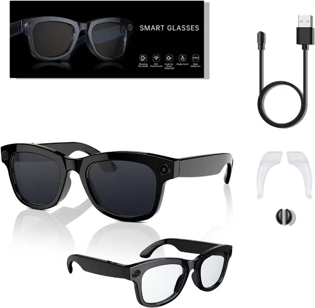 M01 Intelligent Camera and Video Glasses, Built-in High-Definition Camera, Equipped with Surround Sound Headphones and Speakers and Smart Lenses, for Daily Activities Translation and Driving (Black)