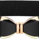 VONMELLI Womens Skinny Elastic Belt Stretchy Bow Belt for Women Dresses Thin Waist Ladies Belts (Fit waist size 31"-37", Black)
