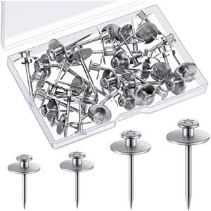 Zhengmy 30 Pcs Double Headed Picture Hangers Nails 4 Size Long Thumb Tacks Wall Nails for Hanging Pictures Decorative Push Pins Hooks for Drywall Photo Office Home Decor, 20/30/ 40/ 50lb(Silver)