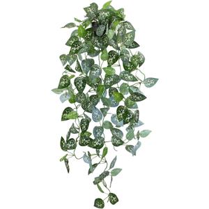 LOYWREE 39-in Long Fake Hanging Plant with Pot Faux Pothos Artificial Potted Plants Small Faux Ivy Vine Plant for Indoor Outdoor Aesthetic Office Living Room Shelf Decor (Black Pot) (1Pack)