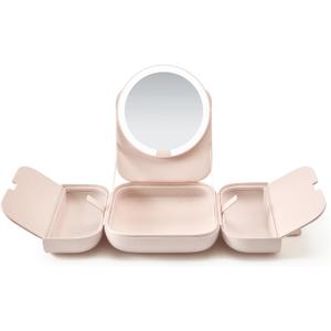 AMIRO M2 Cude Travel Makeup Bag with 5 Level Brightness & 3 Color LED Mirror, Portable Makeup Artist Organizer, Pink