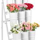 Flower Display Stand With 9 Buckets,Flower Bar with Wheels,Flower Cart Display Stand for Florist Garden Wedding Home Decor (White)