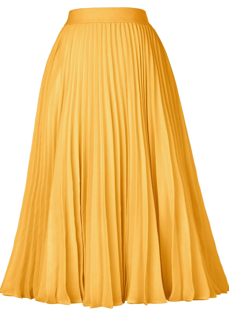 GRACE KARIN Women High Elastic Waist Pleated Chiffon Skirt Midi Swing A-line Skirts S
