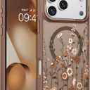 DOMAVER for iPhone 17 Pro Max Case, Magnetic Phone Case for iPhone 17 Pro Max [Compatible with MagSafe] Slim Fit Flowers Floral Design Shockproof Protective Bumper Women Men Girls Boys Cover- Brown