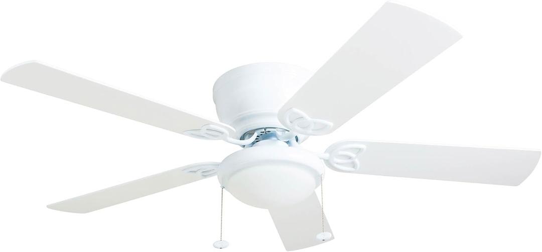 Prominence Home Benton Traditional 52 Inch Ceiling Fan with Light, LED Flush Mount Ceiling Fan, Indoor Fan with 5 Blades, White and Gray Oak Blade Finish Options, White (50852-01), Medium