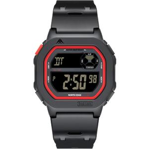 NORTH EDGE Mens Women's Digital Watch, Lightweight Sports Watch with LED Backlight, 50M Waterproof, Alarm Stopwatch Countdown Timer, Dual Time, Everyday Value Watch for Work Running (Red-Black)