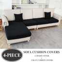 LA MEACK Couch Cushion Covers for Sectional Sofa L Shape Washable Separate Seat Chaise Couch Cover Stretch Sofa Slipcovers with 2 Pcs Pillowcases(3 Seater + 1 Chaise, Black)