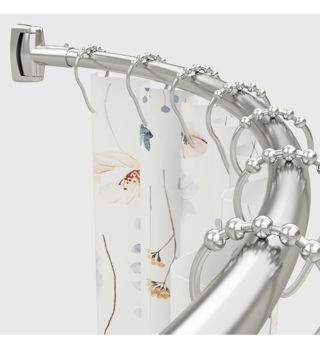 Chrsouly Adjustable Curved Shower Rod, 42-72 inches Extra Wide Shower Curtain Rod, Rust proof, Premium Stainless Steel, Curved Shower Curtain Rod for Bathroom, Need to Drill, Nickel