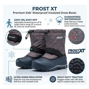 Northside Kids Frosty XT Snow Boot Waterproof Insulated - Seam Sealed Warm Liner Reflective Pull Traction Sole - Lightweight Stylish Winter Footwear, Dark Gray/Red, 2