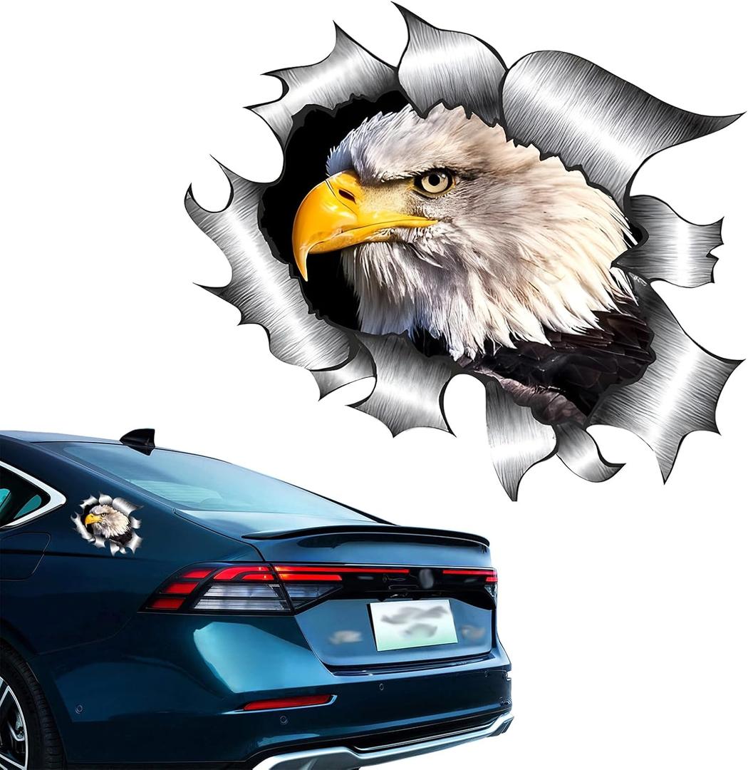 UGSHY 1 PC Car Personalized Body Stickers, PET Bald Eagle Wall-Breaking Shape Doors Windows Bumpers Decals Fuel Tank Cap Stickers, Car Decorative Accessories, for Most Models (Multicolored #03)