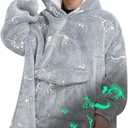 Wearable Blanket Hoodie for Adult,Oversized Sherpa Fleece Blanket Hoodie for Women Men,Glow in The Dark Dinosaur Fossil