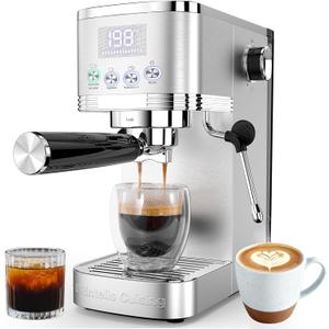 Espresso Machine 20 Bar Espresso Maker with Steam Milk Frother,Temperature Control LED Display Stainless Steel Coffee Machine for Cappuccino Latte,Gift for Coffee Lovers Women and Men (Silver)