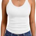 2 x Trendy Queen Women's Tank Tops Crop Camisole Summer Fashion Sleeveless Ribbed Workout Basic Going Out Gym Spring Clothes 2026 (White, M)